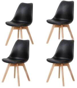 Lucky Factory Lot de 4 chaises de Salle à Manger scandinaves, Chaise de Cuisine Salle à Manger Design scandinave Assise rembourrée Pieds en Bois de hêtre Massif(Noir)