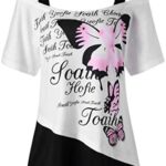 MORCHAN Femmes Papillon Impression Off épaule Chemise à Manches Courtes Casual Top Blouse