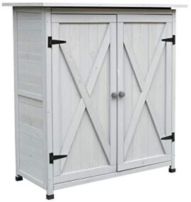 Outsunny Abri de Jardin Armoire de Jardin Remise pour Outils sur Pied dim. 110L x 55l x 117H cm 2 étagères 2 Portes 2 fenêtres Toit bitumé étanche Bois Massif pin pré-huilé Gris