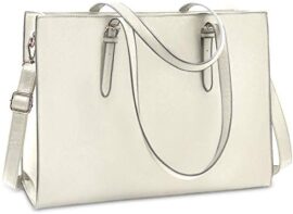 Sac Cabas Femmes Sac à Main en PU Cuir Grand Capacité Sac Ordinateur Portable 15.6 Pouces Imperméable Sac de Cours Bandoulière Sac Epaule (Blanc crème)