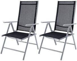 Set de 2 chaises en aluminium argent dossier haut réglable fauteuil jardin résistant aux intempéries Set de 2 chaises en aluminium argent dossier haut réglable fauteuil jardin résistant aux intempéries