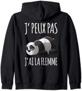 Sweat Femme Zippé Avec Capuche Panda Humour J'ai La Flemme Sweat à Capuche