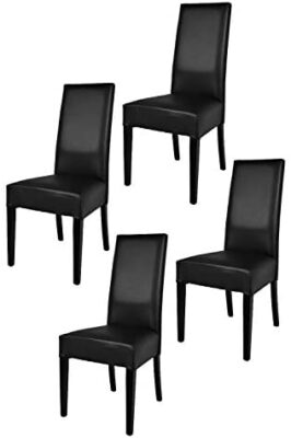 Tommychairs - Set 4 chaises Luisa pour Cuisine, Bar et Salle à Manger, Robuste Structure en Bois de hêtre peindré en Noir, Assise et Dossier rembourrés et revêtus en Cuir Artificiel Couleur Noir