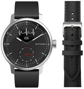 Withings Scanwatch 42mm Noir Lot avec 1 Bracelet Noir FKM 20 mm + 1 Bracelet en Cuir Marron 20mm - Montre Connectée Hybride avec ECG, Fréquence Cardiaque, SPO2 et Suivi du Sommeil Unisex-Adult