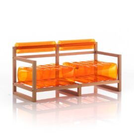 canape-2-places-pvc-orange-cristal-cadre-en-bois
