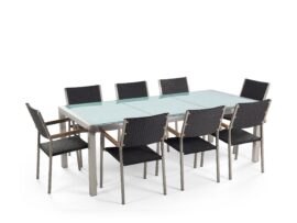 Ensemble de jardin table en verre 8 chaises en rotin Ensemble de jardin table en verre 8 chaises en rotin