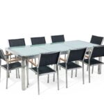 Ensemble de jardin table en verre 8 chaises noires Ensemble de jardin table en verre 8 chaises noires