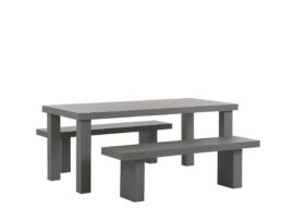 Ensemble de jardin table et 2 bancs en fibre-ciment gris Ensemble de jardin table et 2 bancs en fibre-ciment gris