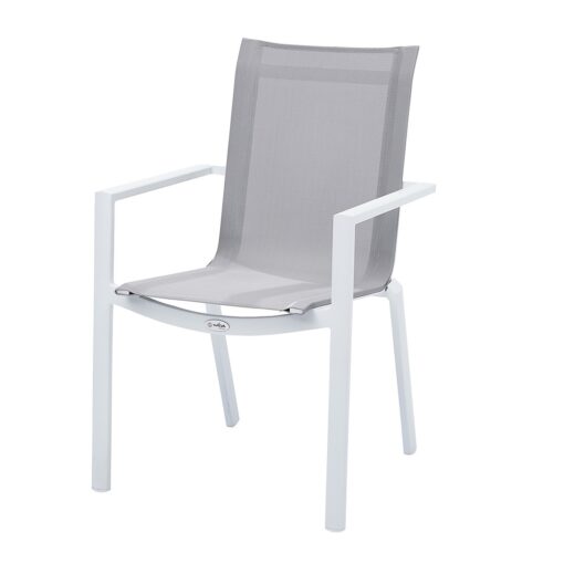 Fauteuil de jardin en aluminium blanc et textilène gris