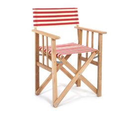 Fauteuil de jardin en bois d’Eucalyptus et toile rayée rouge Fauteuil de jardin en bois d’Eucalyptus et toile rayée rouge