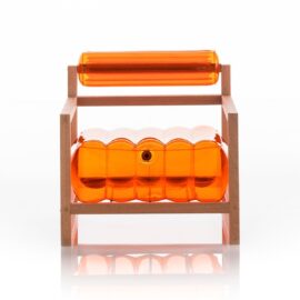 fauteuil-orange-cristal-cadre-bois