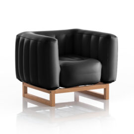 fauteuil-pvc-noir-opaque-cadre-en-bois