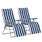 Lot de 2 chaises longues pliables bleu blanc Lot de 2 chaises longues pliables bleu blanc