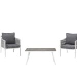 Salon de jardin 2 personnes en aluminium blanc coussins gris Salon de jardin 2 personnes en aluminium blanc coussins gris