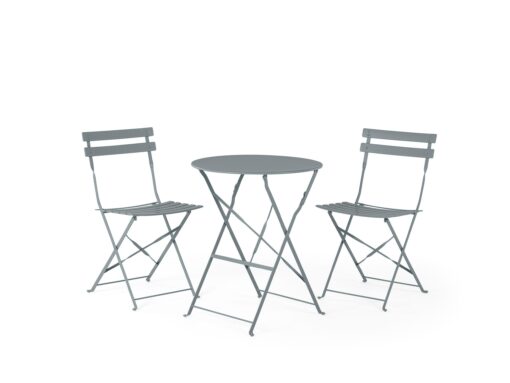 Salon de jardin bistrot table et 2 chaises en acier gris