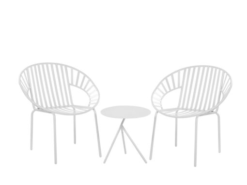 Set de terrasse table et 2 chaises en acier blanc