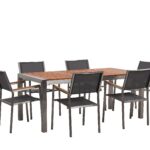 Table de jardin plateau bois eucalyptus 180 cm et 6 chaises grises Table de jardin plateau bois eucalyptus 180 cm et 6 chaises grises