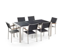 table-de-jardin-plateau-granit-noir-poli-180-cm-6-chaises-noires