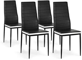 IDMarket – Lot de 4 chaises Romane Noires Bandeau Blanc pour Salle à Manger IDMarket – Lot de 4 chaises Romane Noires Bandeau Blanc pour Salle à Manger