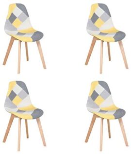 Lot de 4 Chaise,chaises Patchwork Design rétro,chaises de Salle à Manger rembourrées avec Pieds en hêtre,Convient pour Salle à Manger, Restaurant, Salon (Jaune) Lot de 4 Chaise,chaises Patchwork Design rétro,chaises de Salle à Manger rembourrées avec Pieds en hêtre,Convient pour Salle à Manger, Restaurant, Salon (Jaune)