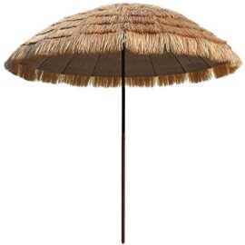 Parasol 250cm en Paille Rond Hawaii Tiki Extérieur Hula Danse Raphia Chaume Parapluie Table De Jardin Parapluie pour Patio Plage Piscine - Couleur Naturelle