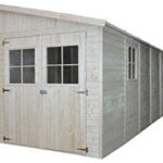 TIMBELA Abri de Jardin en Bois Naturel (avec paroi latérale)- Stockage extérieur avec fenêtres- H244x211x514 cm/10 m2, Hangar en Bois Naturel - Atelier Rangement Outils et vélos M341A