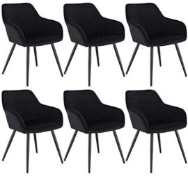 WOLTU BH93sz-6 Chaises de Salle à Manger Lot de 6 Chaises de Loisirs en Velours et métal,Noir