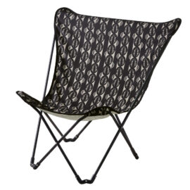 Fauteuil papillon de jardin pliant en métal et toile noire imprimée Fauteuil papillon de jardin pliant en métal et toile noire imprimée