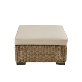 Pouf de jardin en résine tressée et tissu beige sable Pouf de jardin en résine tressée et tissu beige sable