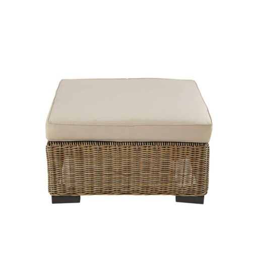 Pouf de jardin en résine tressée et tissu beige sable