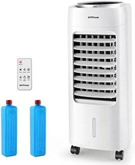 MVPower Climatiseur Portable,Rafraîchisseur d'air 6L,Ventilateur 65W,Humidificateur d'air,3 Vitesses,3 modes,avec Filtre Poussière Intégré,Télécommande,2 Pcs Réfrigérant,Faible Consommation d'énergie