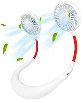 Maxesla Ventilateur USB, Mini Ventilateur de Cou USB avec Rotation à 360 °, Ventilateur Portable de Cou Rechargeable par USB, Petit Ventilateur de Collier avec Double tête de Vent 3 Vitesses LED