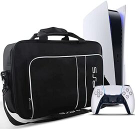 Sac PS5, Housse Transport pour Sony PS5 Console Disc/Digital Edition et Manette, Sacoche Protection Étui Transport pour Playstation 5 Manette Cartes de Jeu HDMI et PS5 Accessoires