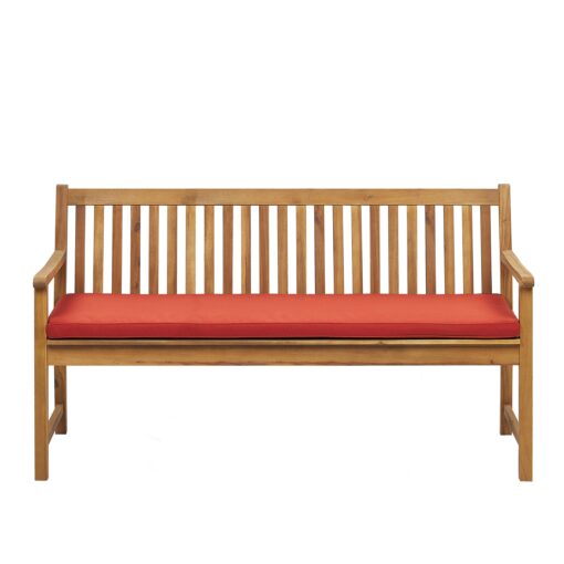 Banc de jardin en bois acacia 160 cm avec coussin rouge foncé