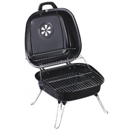 barbecue-a-charbon-pliable-portable-avec-couvercle-acier-emaille-noir