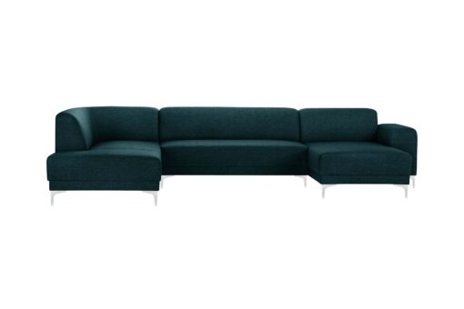 Canapé d'angle droit 6 places toucher lin turquoise