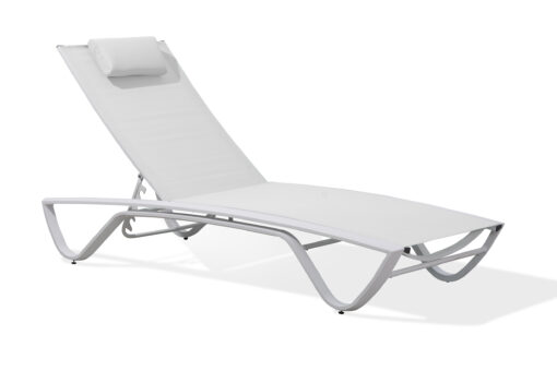 Chaise longue en aluminium blanc et toile plastifiée blanche