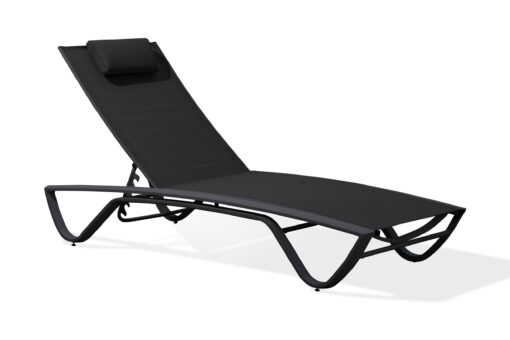 Chaise longue en aluminium blanc et toile plastifiée noire Chaise longue en aluminium blanc et toile plastifiée noire