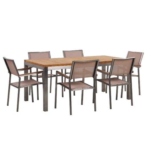 Ensemble table en bois teck avec 6 chaises beiges