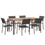 Ensemble table en bois teck avec 6 chaises grises Ensemble table en bois teck avec 6 chaises grises