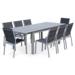 Ensemble table extensible et chaises 8 places anthracite Ensemble table extensible et chaises 8 places anthracite