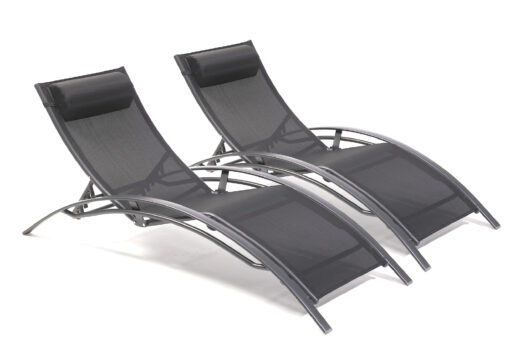 Lot de 2 chaises longues en aluminium et toile plastifiée noire
