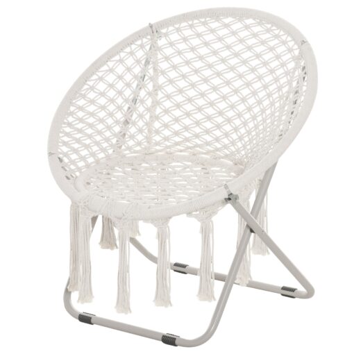 Loveuse fauteuil lune papasan pliable macramé coton polyester beige