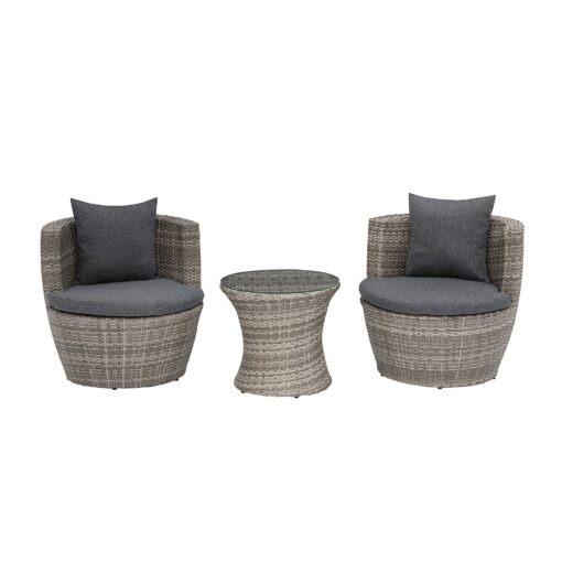 Set de jardin table et 2 fauteuils en rotin gris