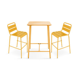 table-de-bar-et-2-chaises-hautes-2-places-en-acier-jaune