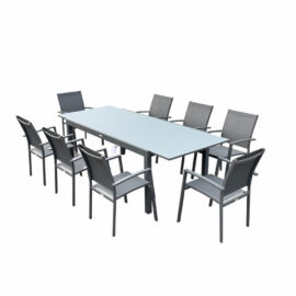 Table de jardin 8 personnes en aluminium et en verre anthracite Table de jardin 8 personnes en aluminium et en verre anthracite