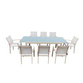 Table de jardin 8 personnes en verre et aluminium champagne Table de jardin 8 personnes en verre et aluminium champagne