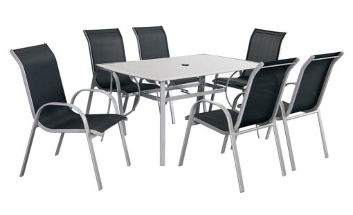 Table de jardin et 6 chaises en aluminium et acier gris