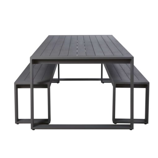 Table de jardin et bancs (x2) en aluminium gris anthracite 8/10 personnes L220