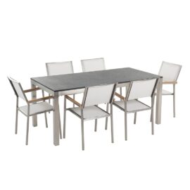 table-de-jardin-plateau-granit-180-cm-6-chaises-textile-blanc